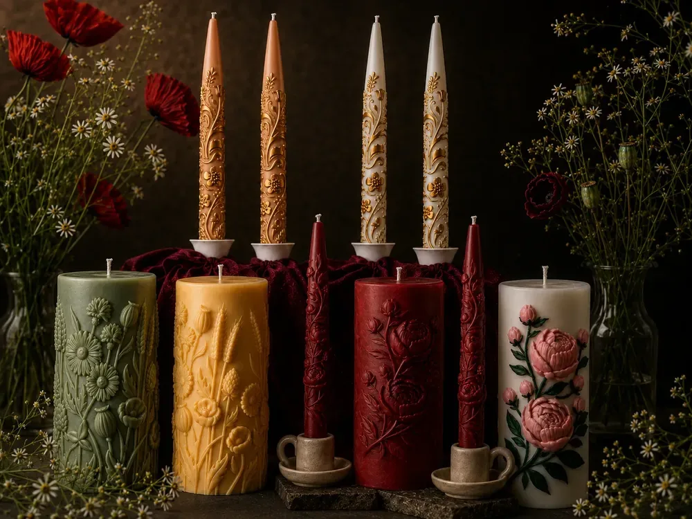 Taper candles cast from Muse Molds silicone molds