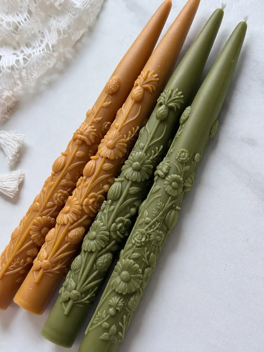 Wildflower taper candles in olive and amber